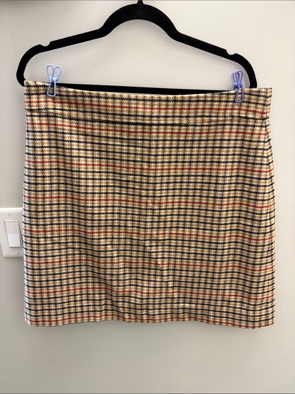 J. Crew Beige Plaid Mini Skirt with Subtle Red Accents